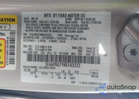 2019 Ford Fusion S from USA, damaged, VIN 3FA6P0G79KR103323